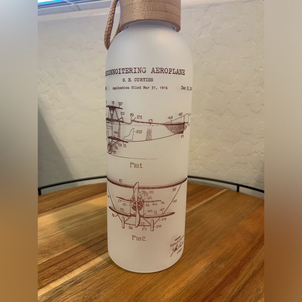 🤑🤑Glass Water Bottle Bamboo Lid and Portable Rope frosted 25 OZ w/Aeroplane